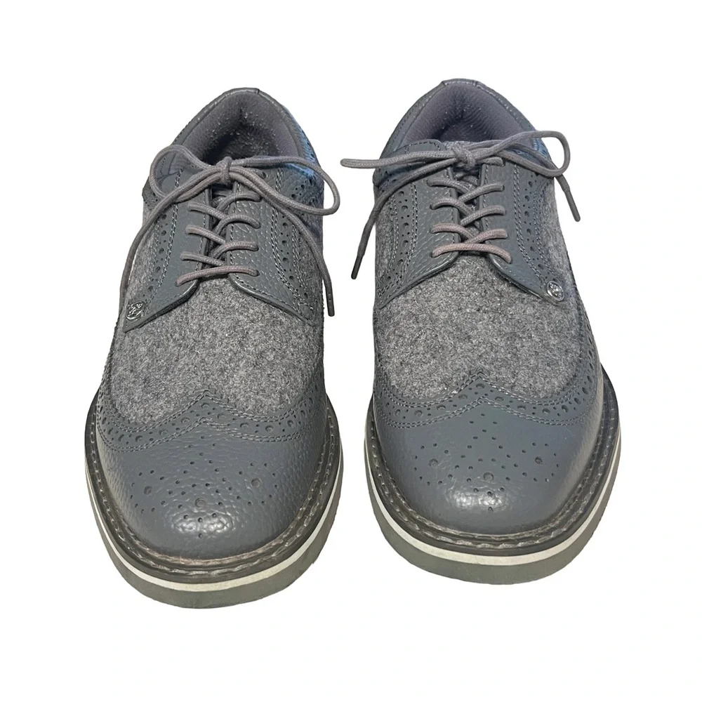 G/Fore Longwing Gallivanter Mens Sz 8 Spikeless Golf Shoes Gray Wool/Leather EUC